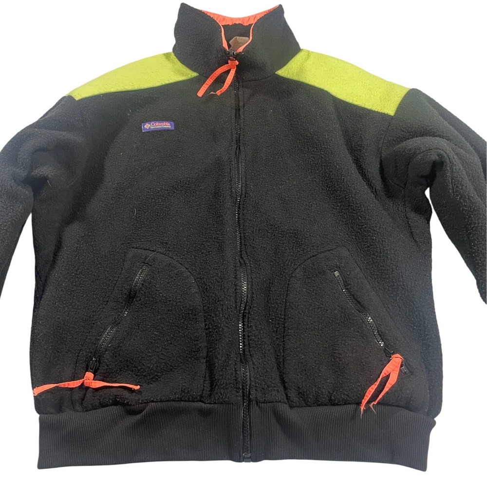 Vintage Columbia Sportswear Fleece Jacket Mens Large Black Neon Gorpcore Outdoor